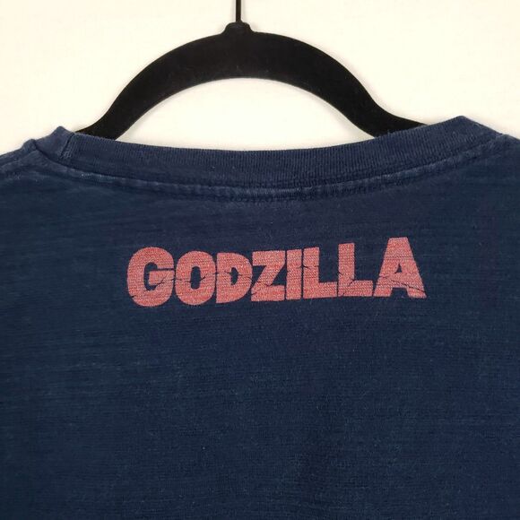 Godzilla Wave T-Shirt Toho Mens L Blue Short Sleeve Heavy Cotton Ukiyo-e - Picture 5 of 10